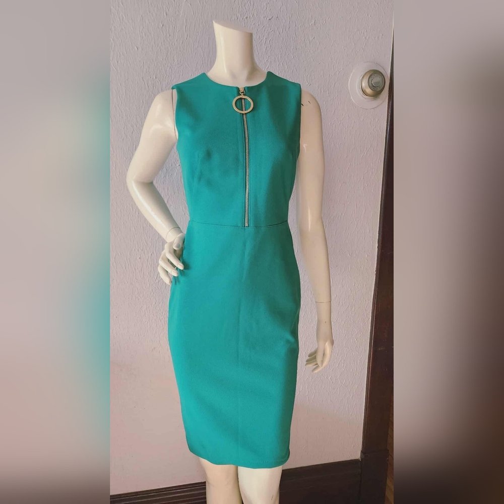 Calvin Klein Teal Zip-Front Midi Dress